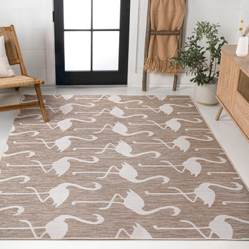 Liana Casual Coastal Flamingos Two-tone Indoor/Outdoor Area Rug